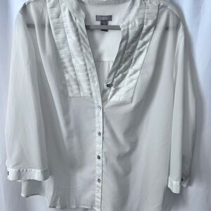 Chico's White Blouse  
Pleated Detail plus size 3 Wardrobe Essential • Comfort